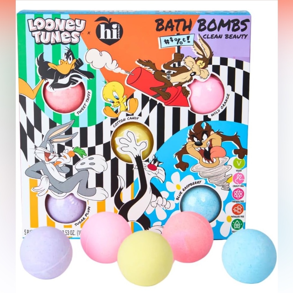 Looney Tunes x Hi Peach Layne, 5 Count Bath Bomb Set, (3.527oz Each, 17.635oz)